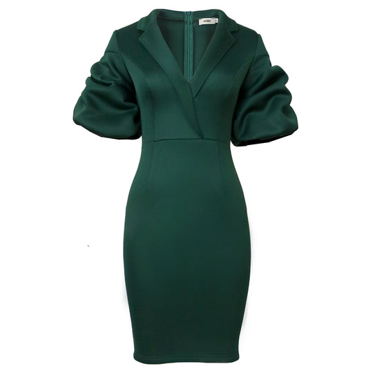 Damen figurbetontes Kleid mit eleganten Puffärmeln EB