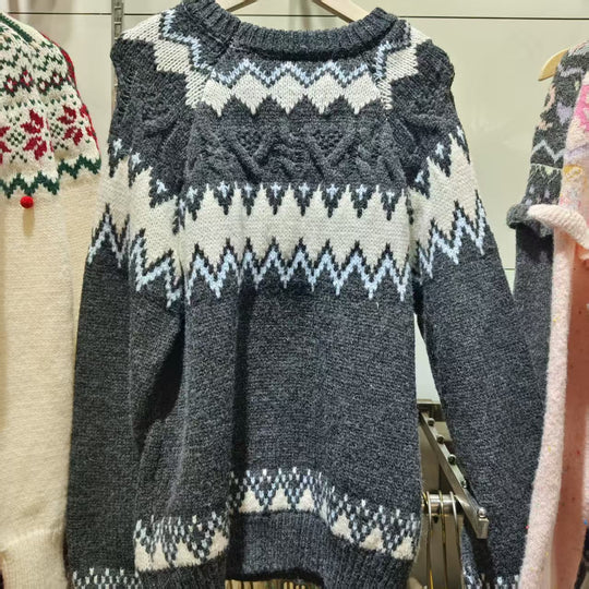 Damen Strickpullover mit grafischem Muster und weichem Material EB
