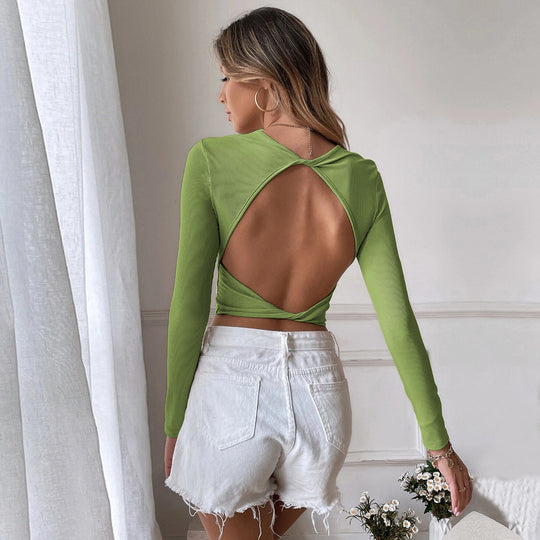 Damen eng anliegendes geripptes Cropped-Longsleeve mit Rundhals Eichborn Berlin