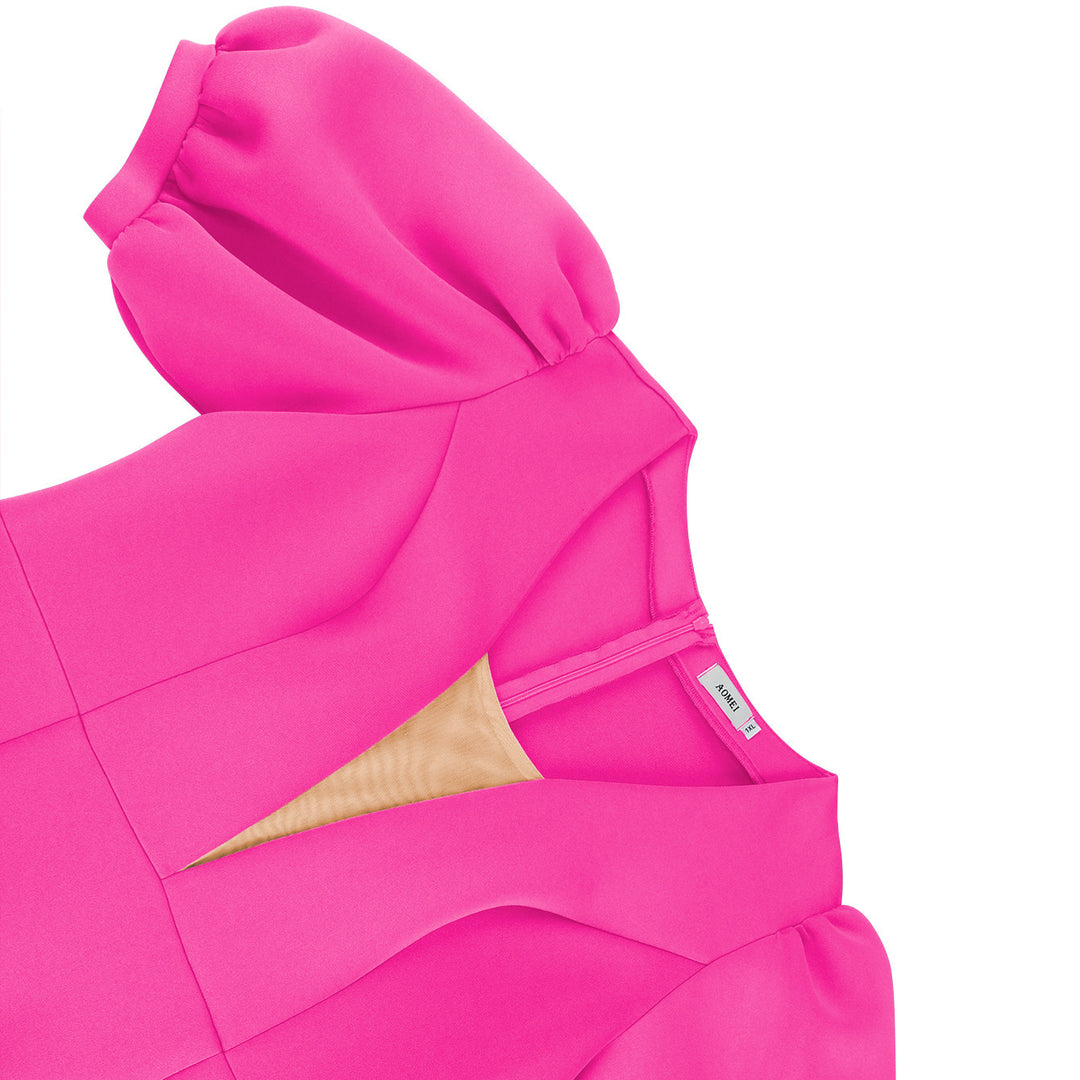 Damen figurbetontes Kleid mit voluminösen Puffärmeln und elegantem Rüschenabschluss EB