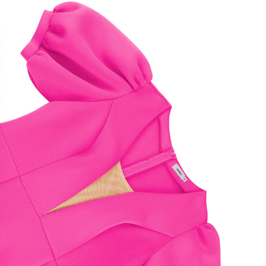 Damen figurbetontes Kleid mit voluminösen Puffärmeln und elegantem Rüschenabschluss EB