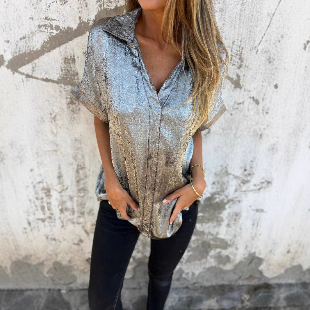 Damen Satinbluse mit modischem Kragen und elegantem Schnitt EB