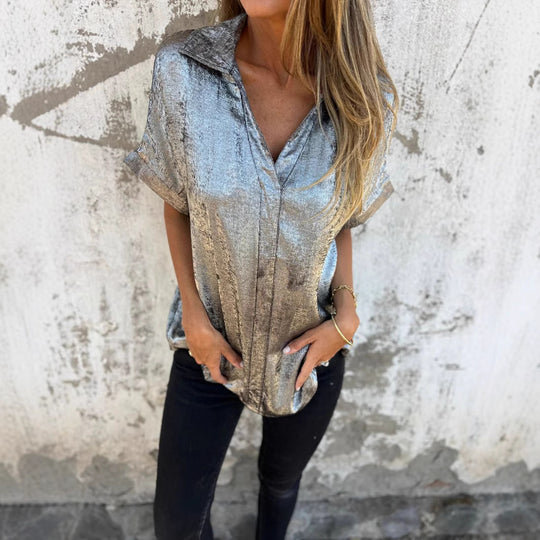 Damen Satinbluse mit modischem Kragen und elegantem Schnitt EB
