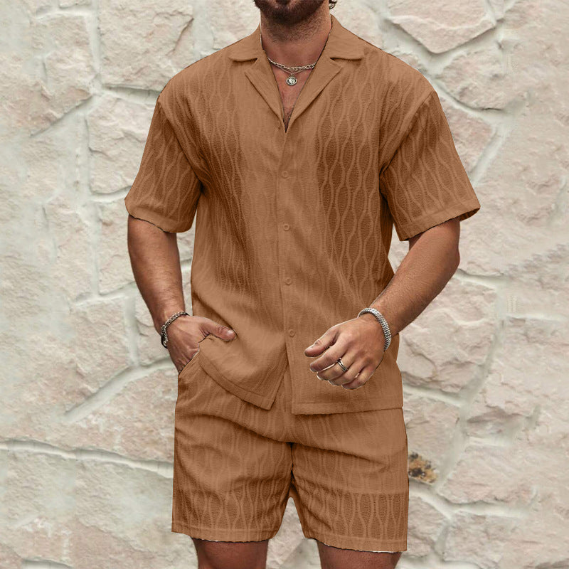 Herren Kurzarmhemd und Shorts-Set im lässigen Strickdesign EB