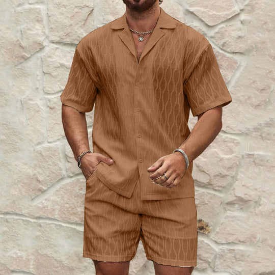 Herren Kurzarmhemd und Shorts-Set im lässigen Strickdesign EB