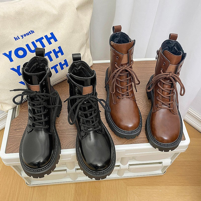 Damen Stiefeletten mit robustem Profil und modischem Leder-Heel EB