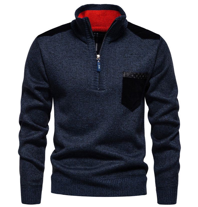 Herren Pullover mit halbhohem Kragen und modischen Akzenten EB