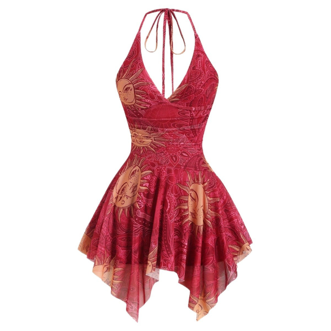 Damen lässiges Strandkleid mit asymmetrischem Saum und raffiniertem Druck EB