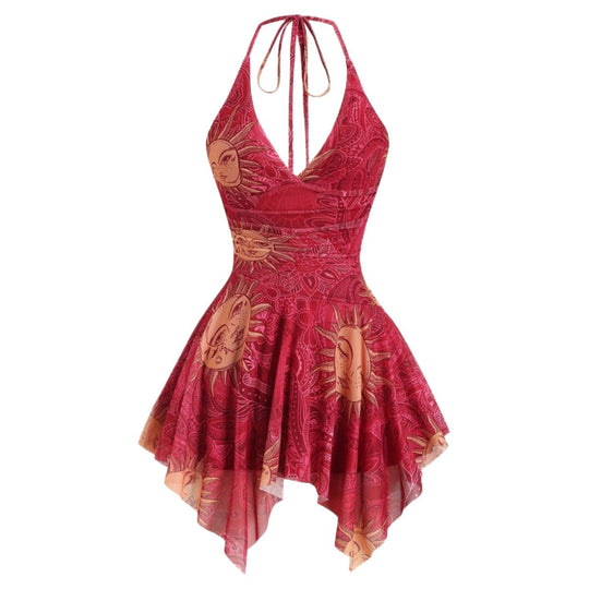 Damen lässiges Strandkleid mit asymmetrischem Saum und raffiniertem Druck EB