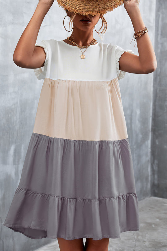 Damen lässiges Sommerkleid mit Rüschendetails und fließendem Schnitt EB