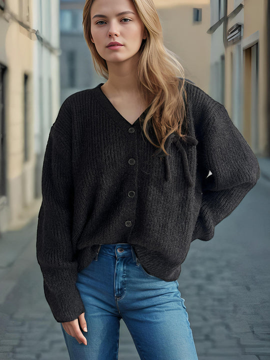 Damen Cardigan mit feinem Strukturmuster und dekorativen Knopfdetails EB