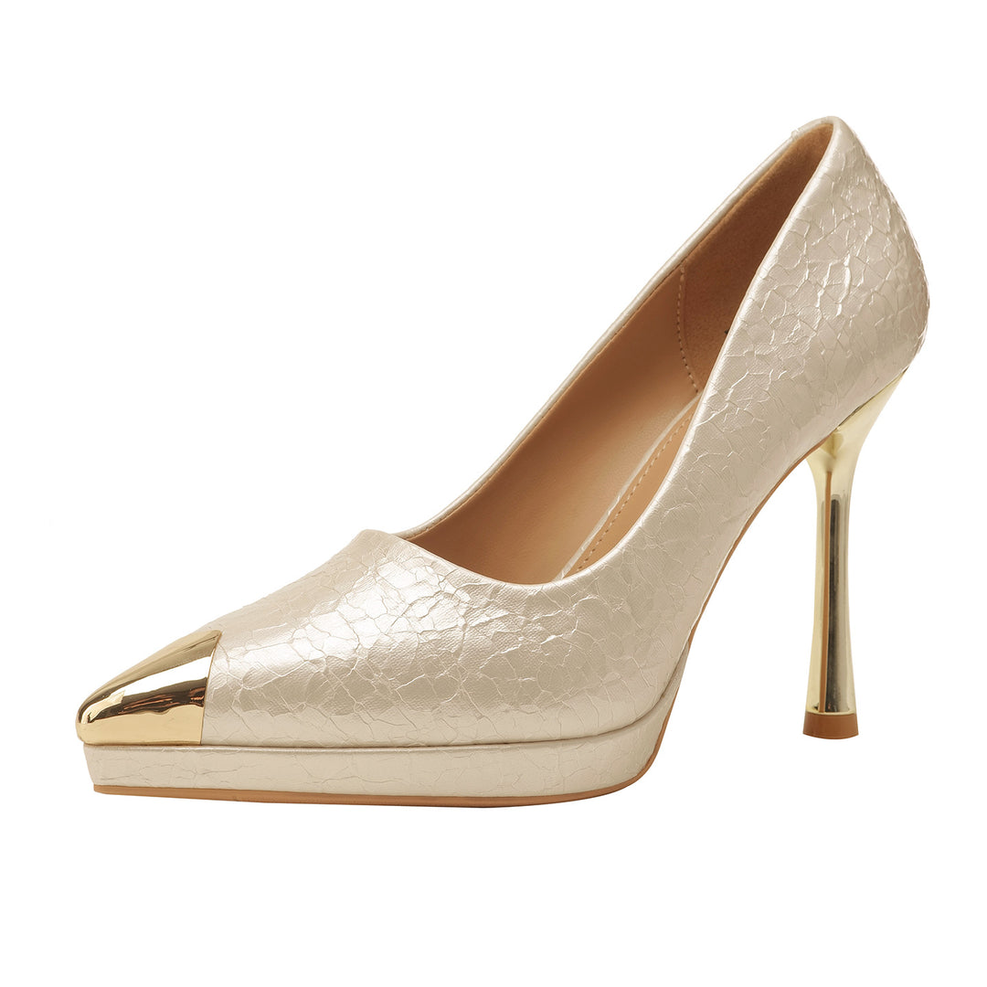 Damen elegante High Heels mit glamourösem Metall-Spitzen-Design EB