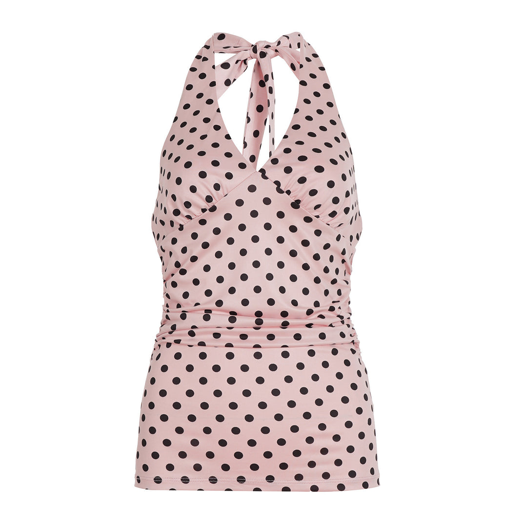 Damen Spaghetti-Trägertop mit Rüschen und verspieltem Punkte-Design EB