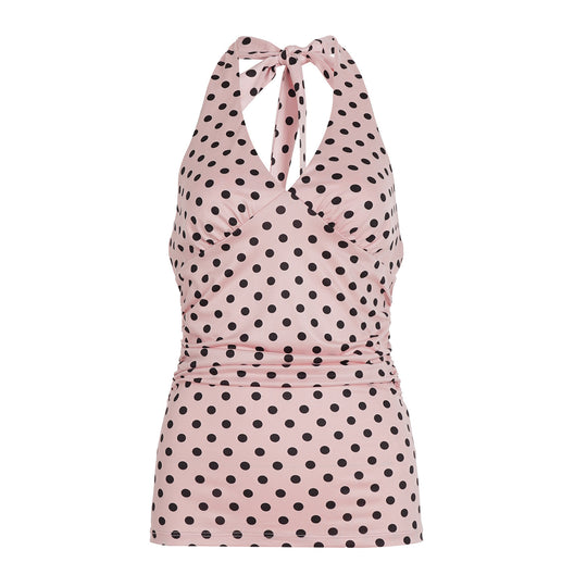 Damen Spaghetti-Trägertop mit Rüschen und verspieltem Punkte-Design EB