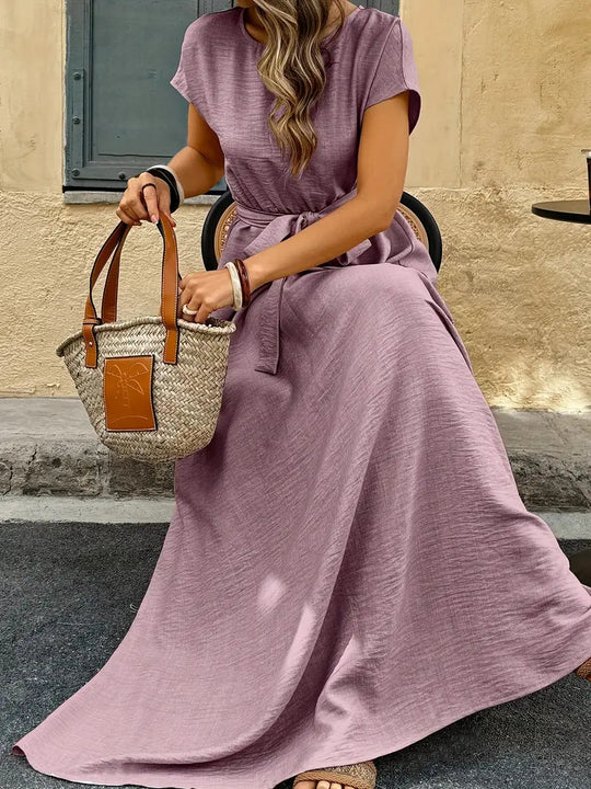 Damen Maxikleid mit Taillengürtel und lässigem Schnitt EB