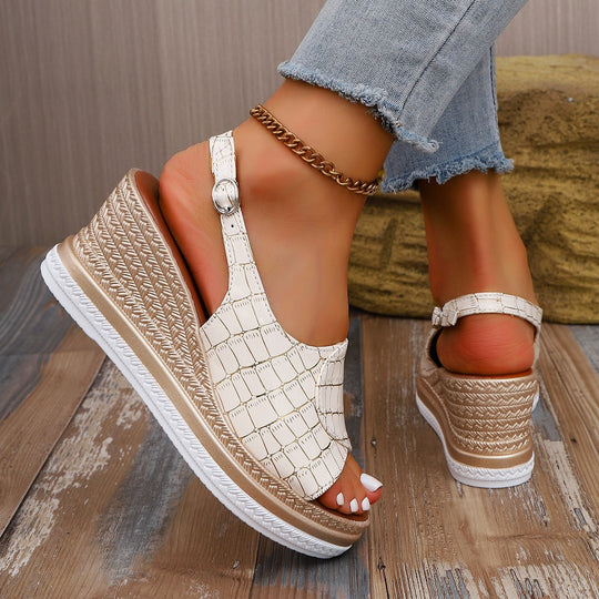 Damen Wedge-Sandalen mit elastischen Riemen und modischem Krallenmuster EB