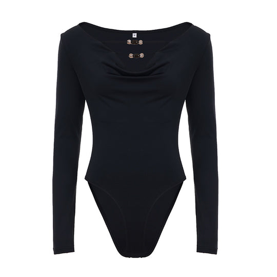 Damen eleganter Langarmbody mit modischem Ausschnitt EB
