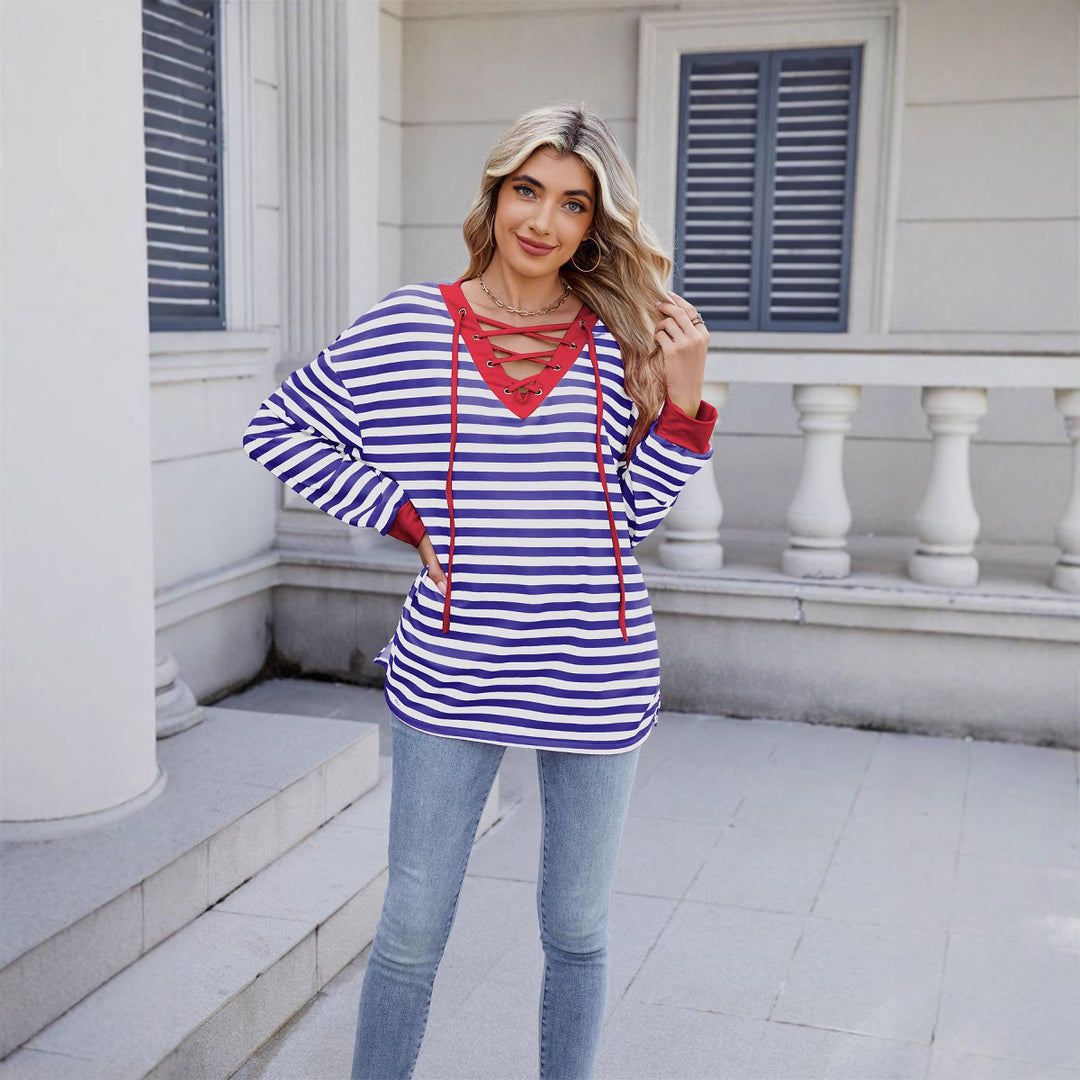 Damen modischer Cropped Pullover mit auffälligem Schnürdetail EB