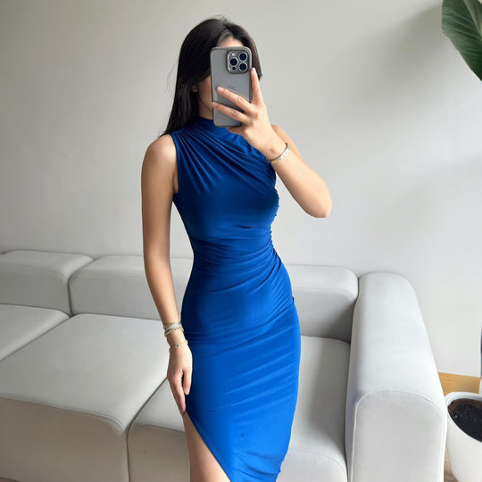 Damen Elegantes Wickelkleid mit figurbetontem Schnitt und hohem Schlitz EB