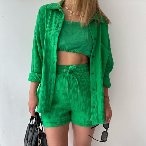 Damen lässiges Oversize-Hemd mit kurzem Schnitt und praktischen Taschen EB