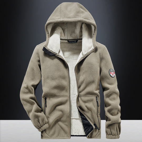 Herren Kapuzen-Fleecejacke mit Teddy-Innenfutter und Reißverschlusstaschen EB
