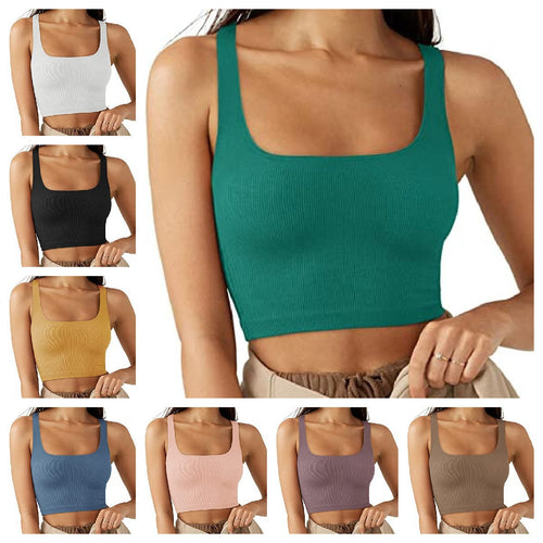 Damen cropped Top mit breiten Trägern und feinem Rippenmuster EB