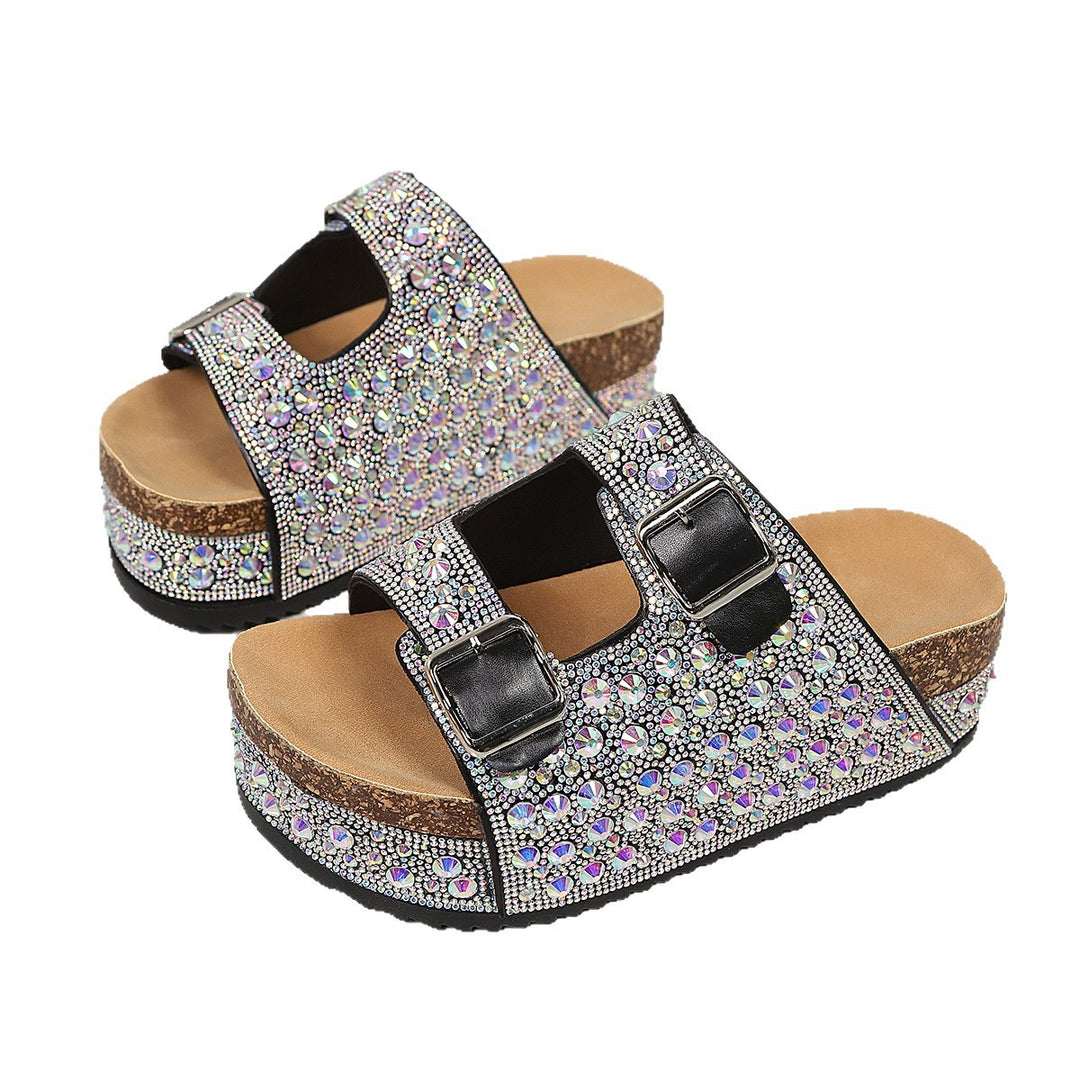 Damen Pailletten-Badesandalen mit breiten Riemen EB