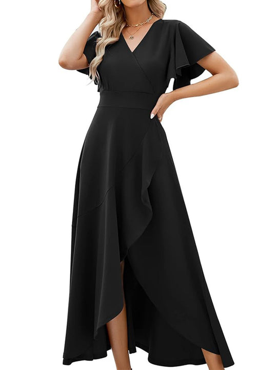 Damen Elegantes Maxikleid mit fließendem Rock und Rüschendetails EB