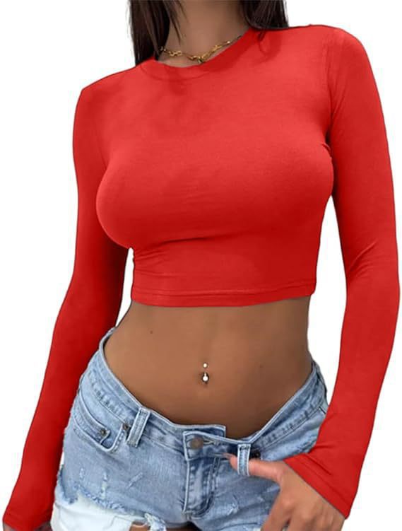 Damen elegantes langärmliges Crop-Top aus hautfreundlichem Material EB