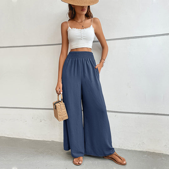 Damen Palazzo-Hose mit hohem, elastischem Rüschenbund und Eingrifftaschen EB