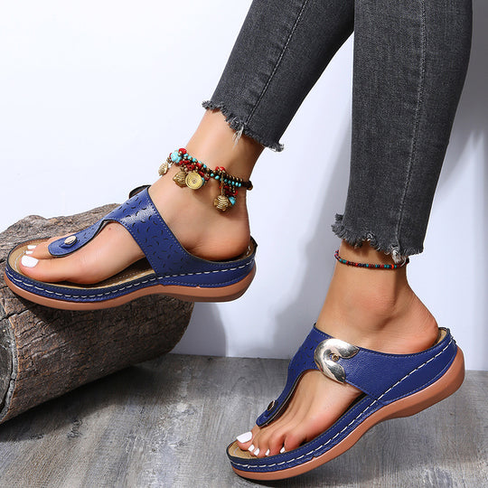 Damen Zehentrenner-Sandalen mit komfortablem Fußbett und dekorativem Riemendesign EB