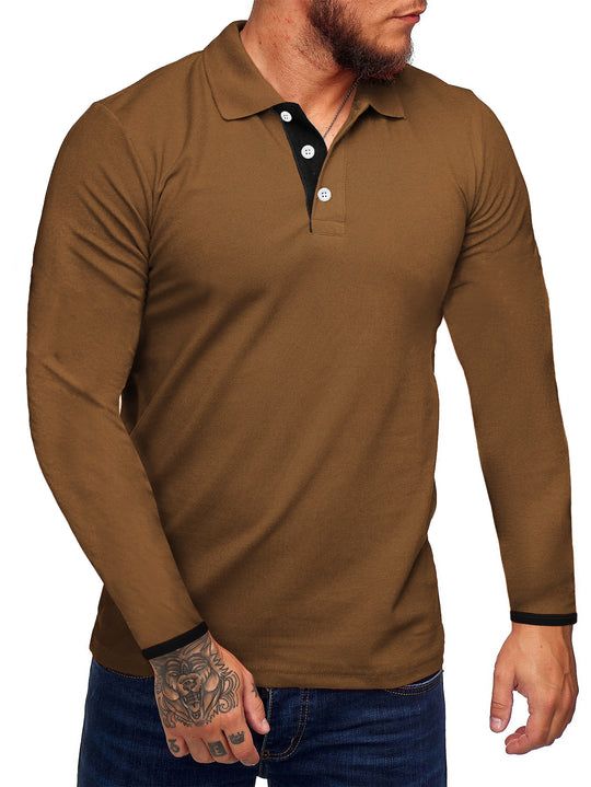 Herren Langarm-Polohemd mit kontrastierenden Knopfdetails EB