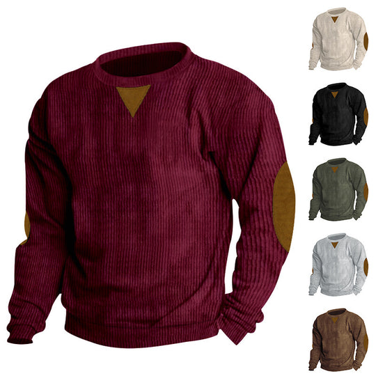 Herren stylischer Feinstrickpullover mit Struktur und modischen Ellenbogen-Patches EB
