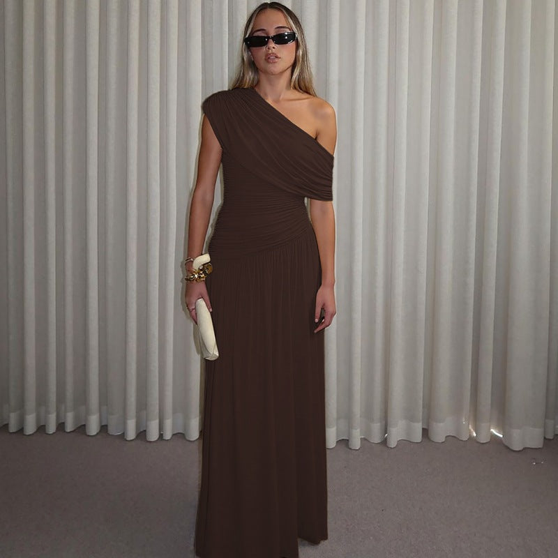 Damen Elegantes asymmetrisches Maxikleid mit Raffungen EB