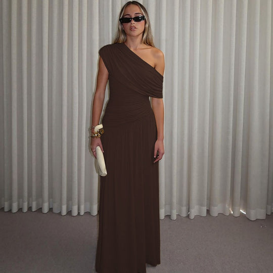 Damen Elegantes asymmetrisches Maxikleid mit Raffungen EB