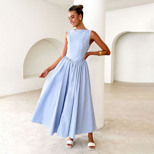 Damen Elegantes Maxi-Kleid mit breitem Rockansatz und taillierter Passform EB