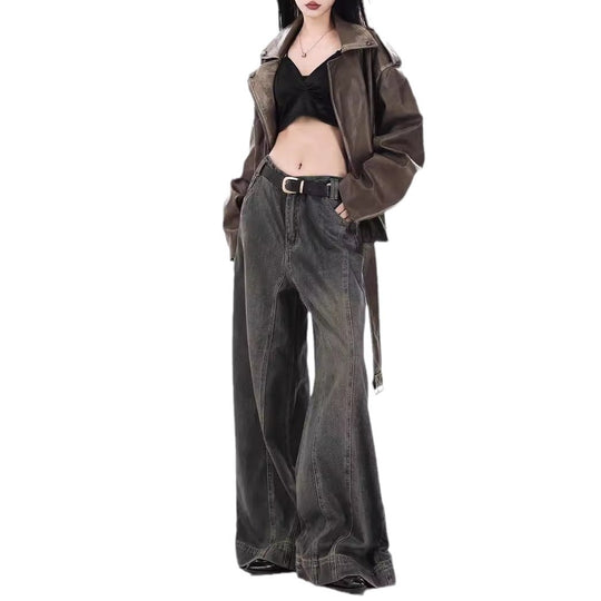 Damen Weit geschnittene High-Waist Jeans im urbanen Stil EB