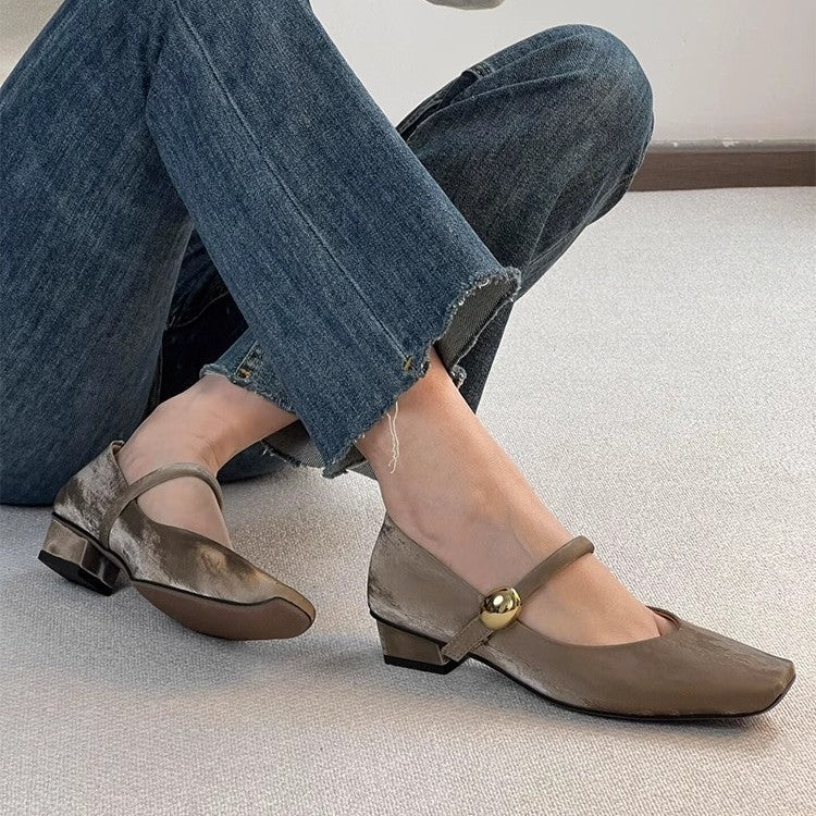Damen Slipper mit eleganter Schnalle und modischem Blockabsatz EB