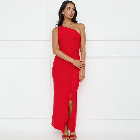 Damen Asymmetrisches Maxikleid mit Rüschendetails EB