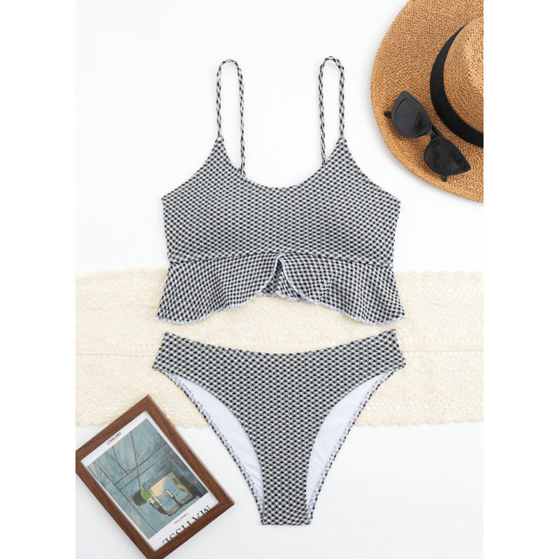 Damen Bikiniversatile mit Rüschen und Karomuster EB