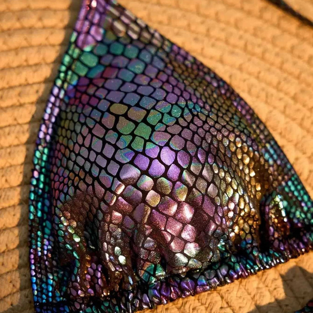 Damen Triangel-Bikini mit schimmerndem Schlangendesign EB