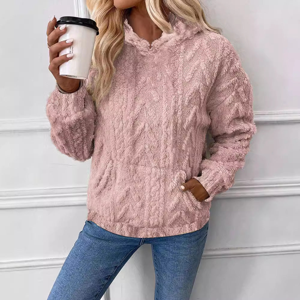 Damen Kapuzenpullover aus kuscheligem Material mit eingearbeitetem Beuteltaschen EB