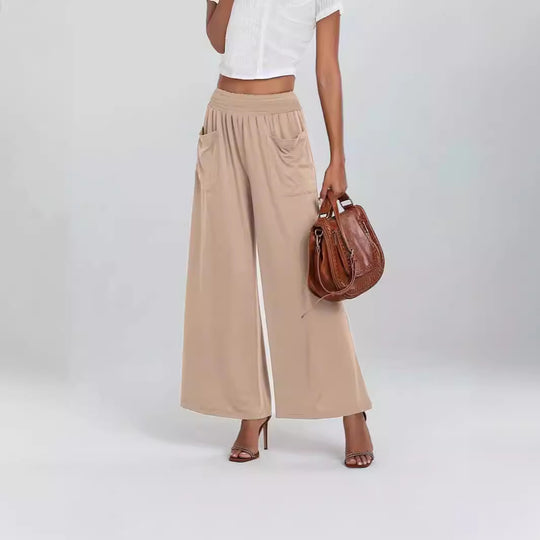 Damen Weite, luftige Palazzo-Hose mit elastischem Bund und praktischen Taschen EB