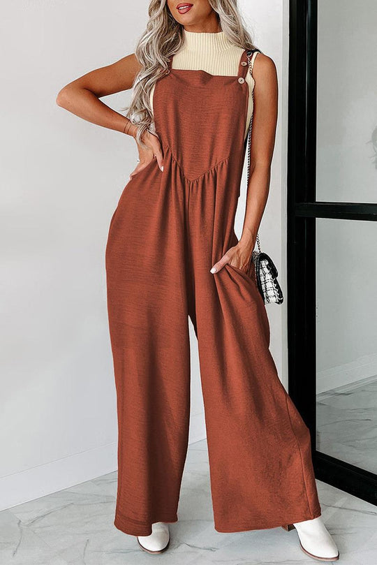 Damen lässiger Jumpsuit mit weit geschnittenem Bein und dekorativen Knopfdetails EB