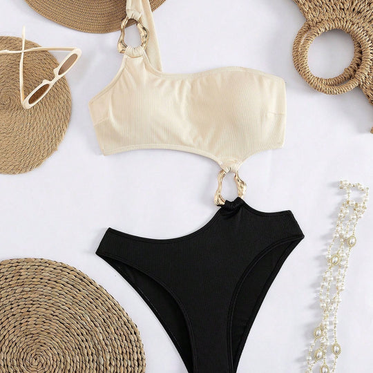 Damen Einseitiger Bikini mit modischem Ringdetail EB