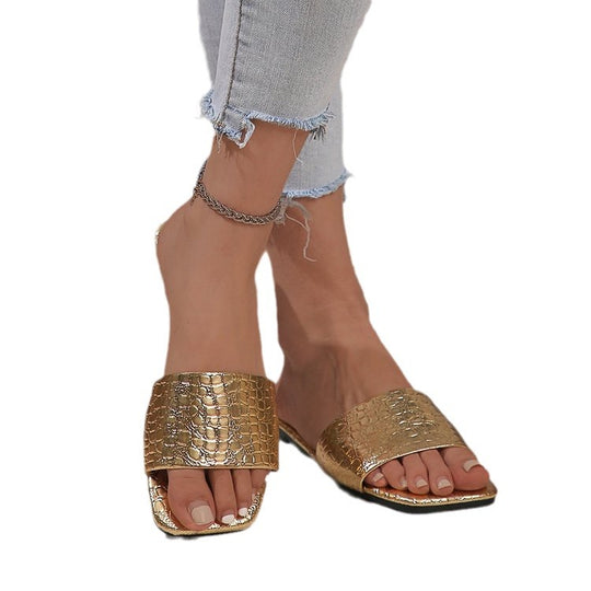 Damen elegante Plateau-Sandalen mit glänzender Krokodilprägung EB