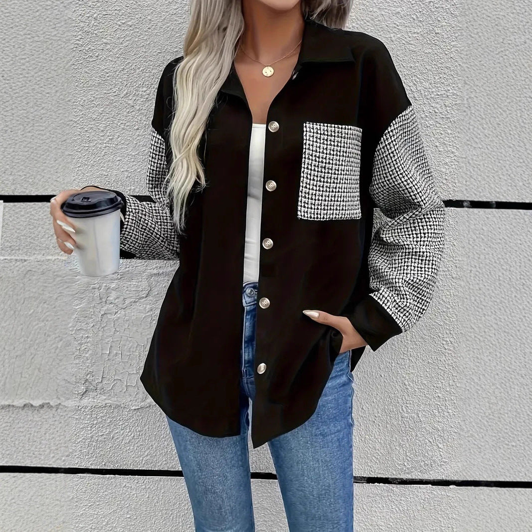Damen Overshirt mit Karomuster und kontrastierenden Ärmeln EB