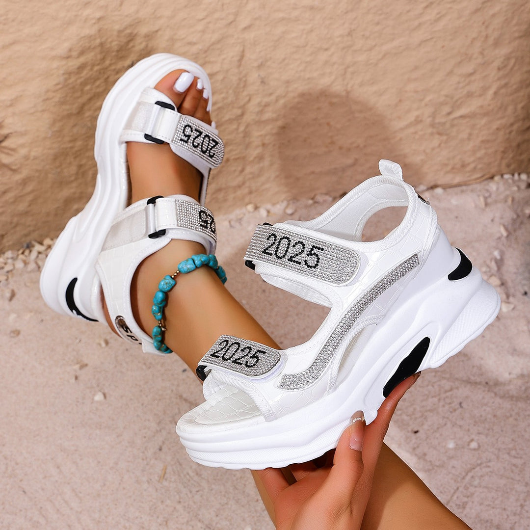Damen Plateau-Sandalen mit verstellbaren Riemen und modischem Glitzer-Design EB
