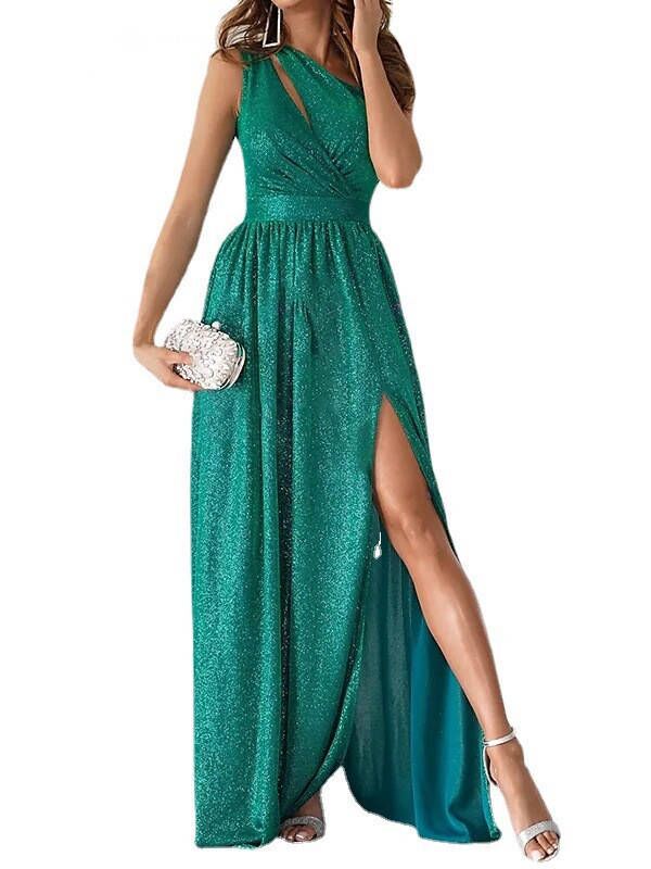 Damen elegantes Abendkleid mit asymmetrischem Ausschnitt und Seitenschlitz EB
