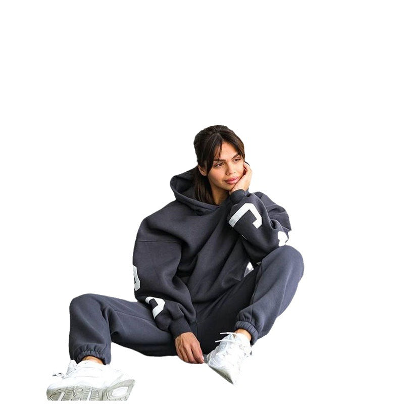 Damen Lässiger Oversize-Sweatanzug mit Kapuze und elastischem Bund EB